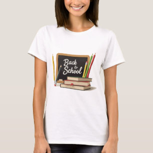 Camiseta Antigo Quadro Negro e Livros "De Volta à Escola"