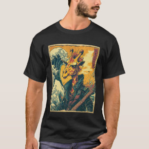 Camiseta Antigo Retro Japonês Guitarrista Punk Girafa Vint