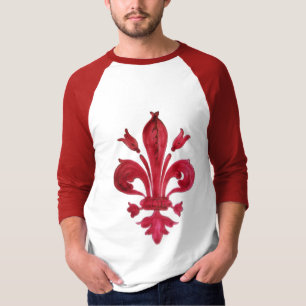 CAMISETA ANTIGO VERMELHO FLEUR DE LIS EM BRANCO FLORAL HERÁ