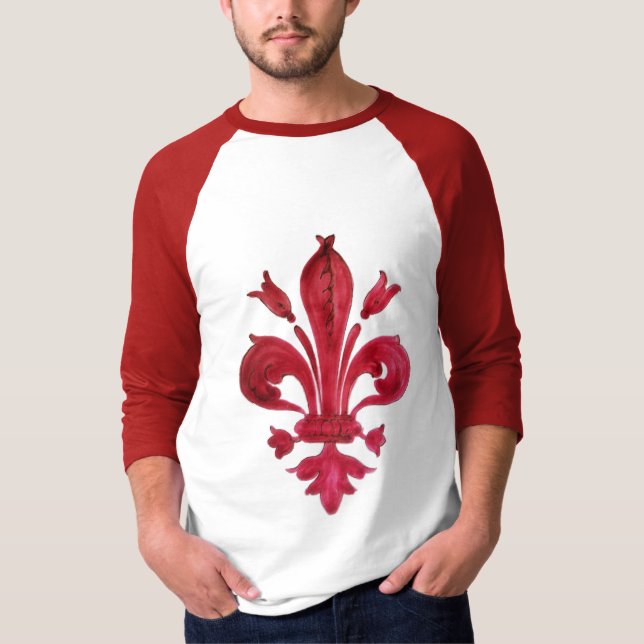 CAMISETA ANTIGO VERMELHO FLEUR DE LIS EM BRANCO FLORAL HERÁ (Frente)