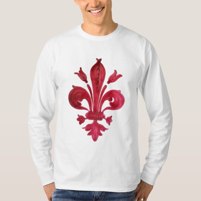 CAMISETA ANTIGO VERMELHO FLEUR DE LIS EM BRANCO FLORAL HERÁ (Frente)