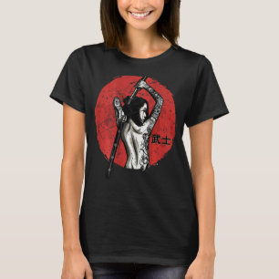 Camiseta Antigos Guerreiros Japoneses nas costas Retro Fema