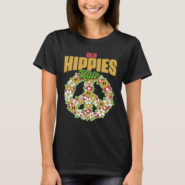 Camiseta Antigos Hippies Vintage Retro Costume Hippy Sunflo (Frente)