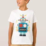 Camiseta Antiguamente Brinquedo Robot Birthday<br><div class="desc">Personalize o texto do seu evento. Ilustração original de robô por Becky Nimoy</div>