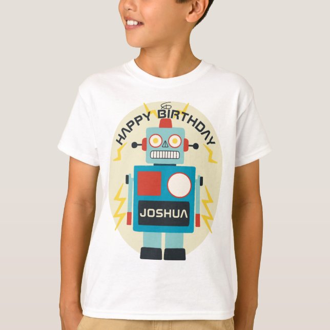 Camiseta Antiguamente Brinquedo Robot Birthday (Frente)