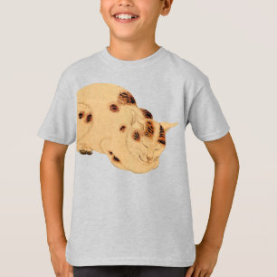 Camiseta Antiguamente Gato Dormindo Bloco de Madeira Japonê