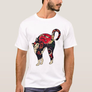 Camiseta Antiguamente Impressão de Bloco de Madeira Japonês