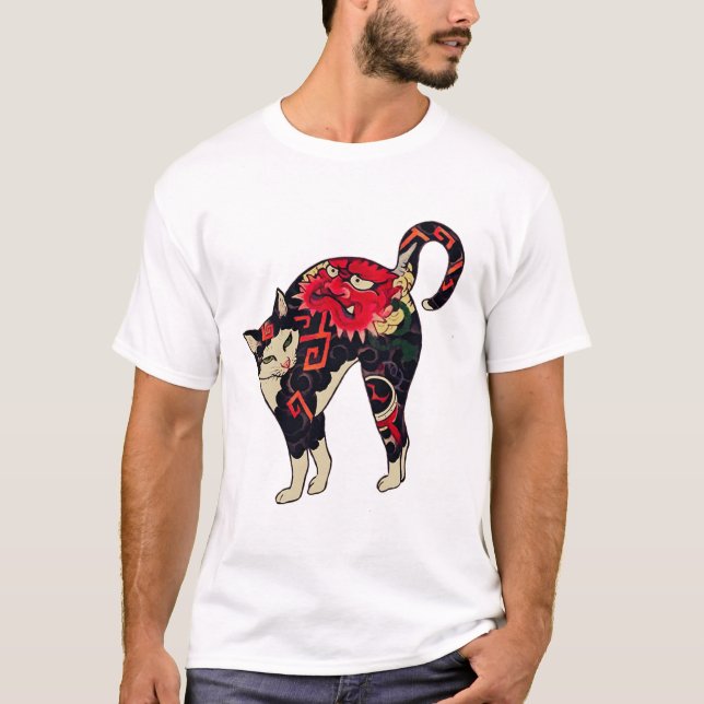 Camiseta Antiguamente Impressão de Bloco de Madeira Japonês (Frente)