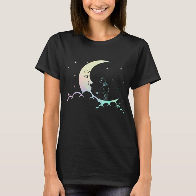 Camiseta Antiguidade Egito Gato Gótico Moon Crescente (Frente)