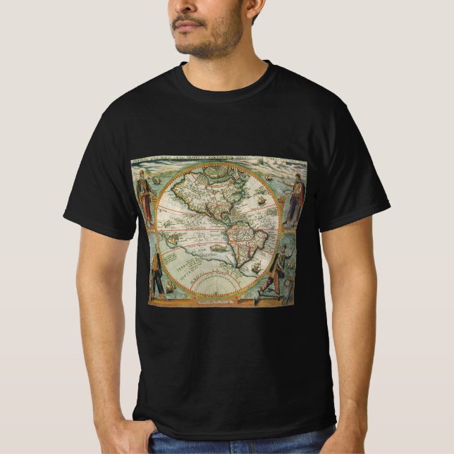 Camiseta Antiguidade Mapa Antiquado das Américas, Teodor de (Frente)