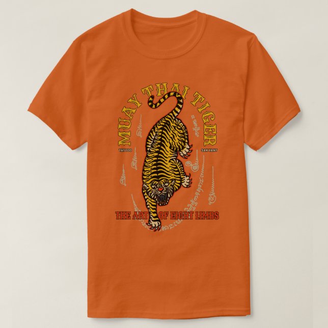Camiseta Antiquado Tiger Muay Thai Tatuagem (Frente do Design)