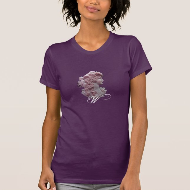 CAMISETA ANTIQUE CAMEO,SENHORA COM MONOGRAMA DE UVAS (Frente)