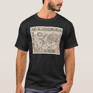 CAMISETA ANTIQUE HISTÓRIA MAPA MUNDIAL DO SÉCULO XVII GEOGR