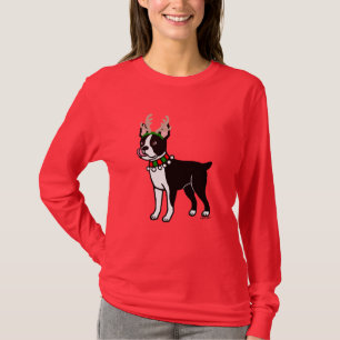 Camiseta Antlers do Natal de Boston Terrier