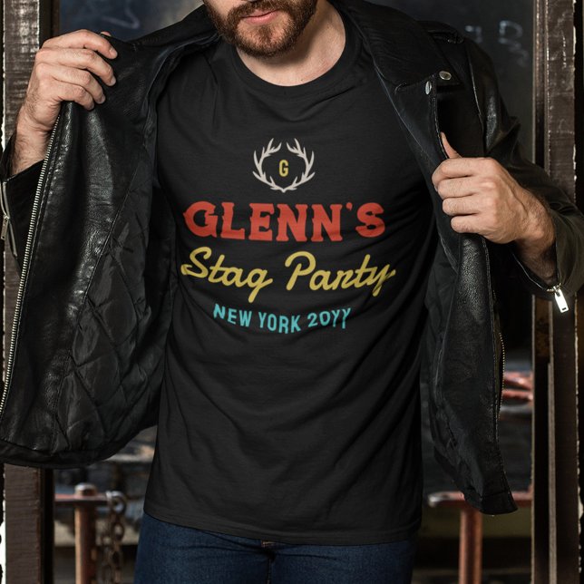 Camiseta Antlers Retro Cores Nome do Monograma do Grupo de  (Criador carregado)