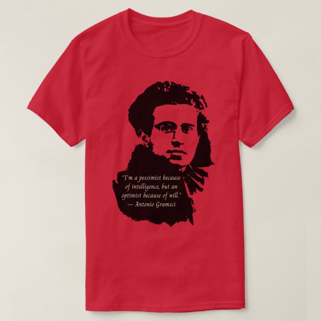 Camiseta Antonio Gramsci retrato e citação Sou pessimista (Frente do Design)