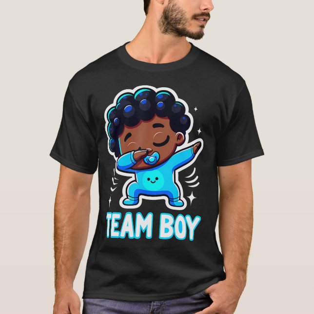 Camiseta Anúncio da Festa de Revelação do Bebê do Team Boy (Frente)