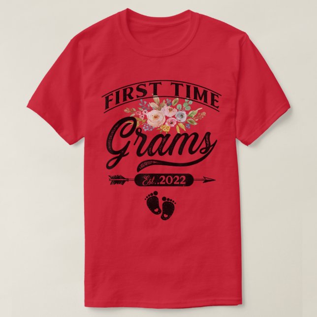 Camiseta Anúncio da primeira vez em gramas Est (Frente do Design)