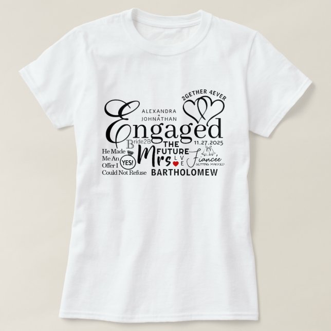 Camiseta Anúncio de casamento de colagem engajada T-Shirt (Frente do Design)