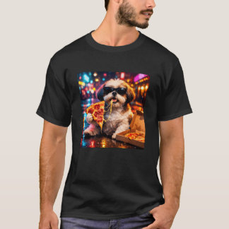 Camiseta Anúncio de Fantasia Vintage de Shih Tzu Pizza Engr
