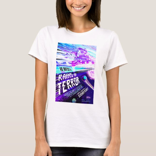 Camiseta Anúncio De Filme De Horror Sci-Fi, Chuvas De Terro (Frente)