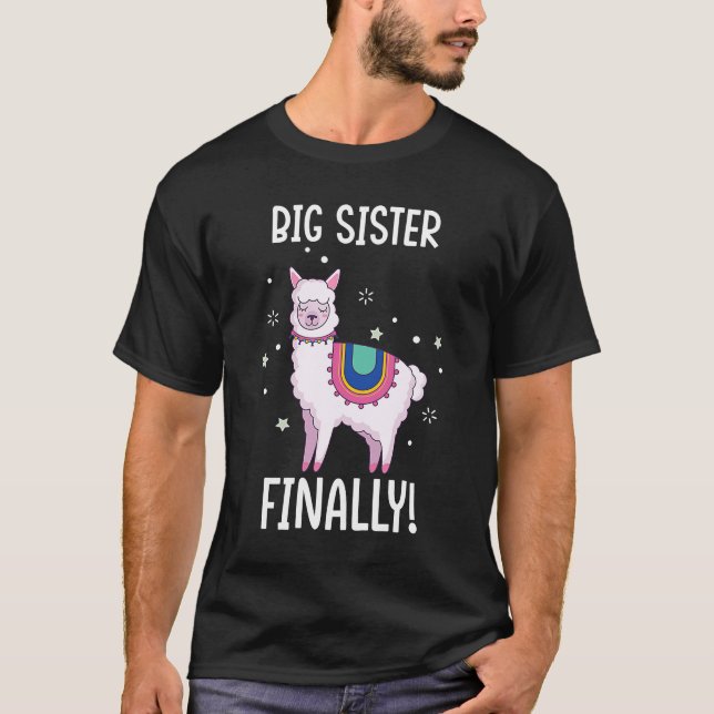 Camiseta Anúncio de gravidez Alpaca Llama Big Sister Fi (Frente)