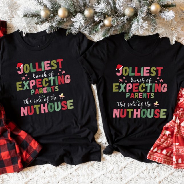Camiseta Anúncio de Gravidez de Natal Casal Combinando  (Criador carregado)