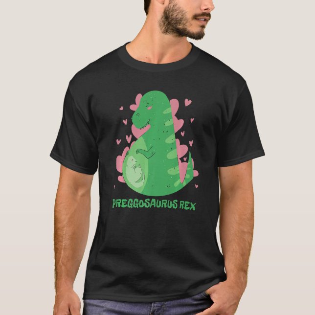 Camiseta Anúncio de Gravidez Mamasaurus Trex Dinossauro Pr (Frente)
