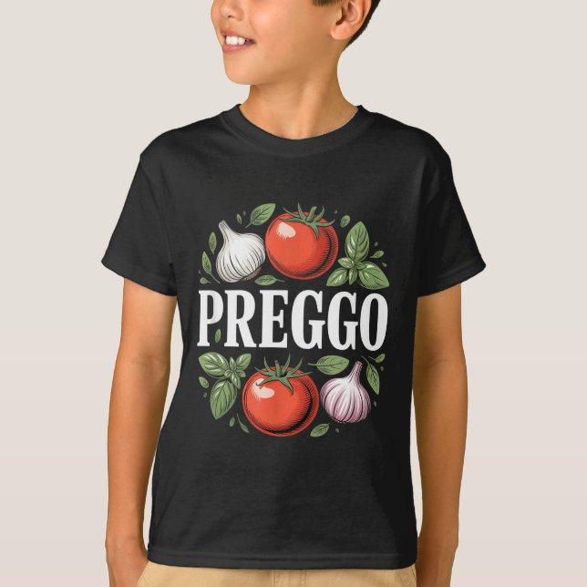 Camiseta Anúncio de Gravidez Molho de Pasta Prego Divertido (Frente)