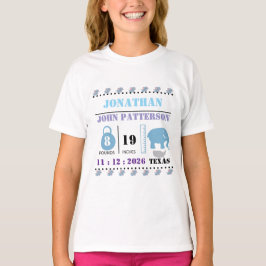 Camiseta Anúncio de nascimento de Elefante Bebê Azul-Bonito