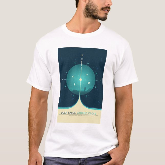 Camiseta Anúncio Sci-Fi, Relógio Atômica Azul, Espaço Profu (Frente)