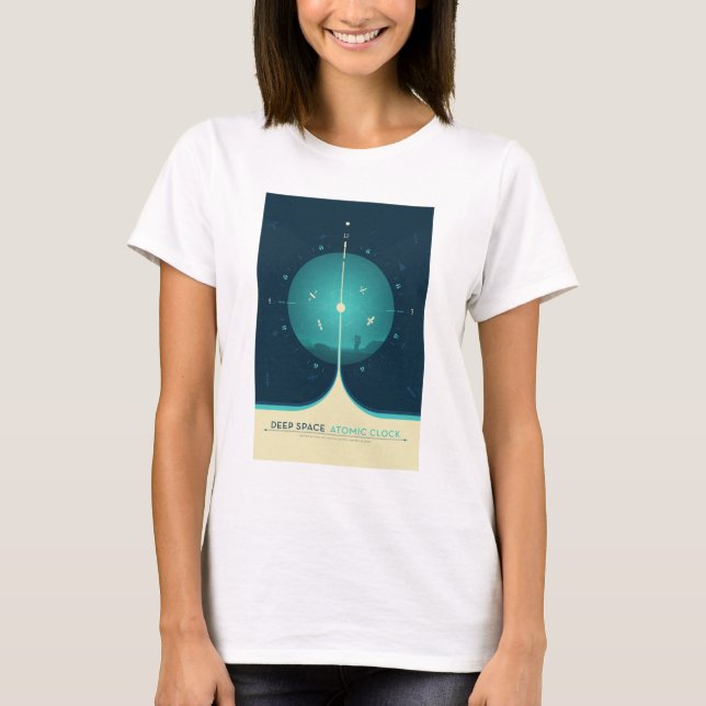 Camiseta Anúncio Sci-Fi, Relógio Atômica Azul, Espaço Profu (Frente)