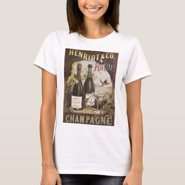 Camiseta Anúncio Vintage Para Champanhe Henriot & Co. Rheim (Frente)