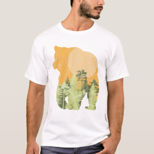 Camiseta Ao ar livre Urso Marrom Sobre Florestas Animais Na