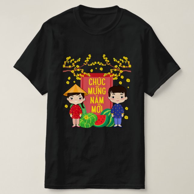 Camiseta Ao Dai Kids Chuc Mung Nam Moi Vietnamita Ano Novo (Frente do Design)