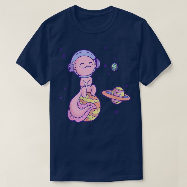 Camiseta Aolotl Kawaii - Planetas Astronautas Espaciais (Frente do Design)