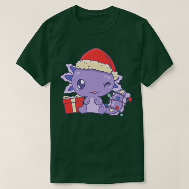 Camiseta Aolotl Santa Hat Xmas Luzes Cute Kawaii Aolotl Ch (Frente do Design)
