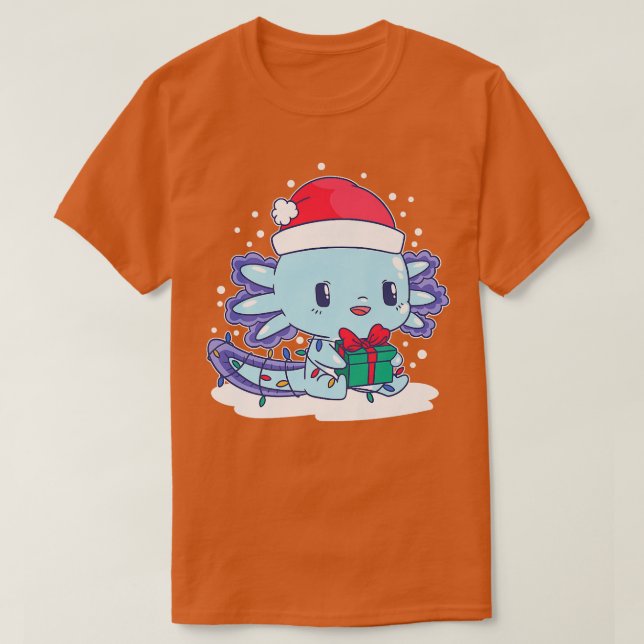 Camiseta Aolotl Santa Hat Xmas Luzes Cute Kawaii Aolotl Ch (Frente do Design)