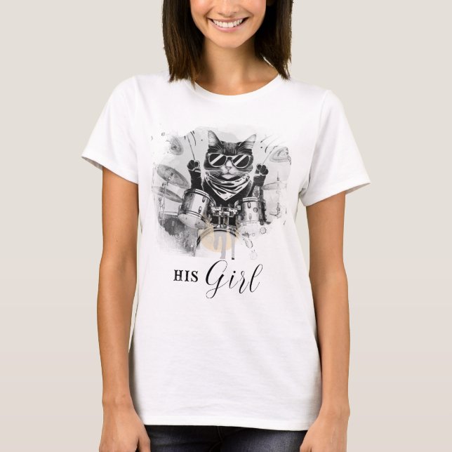 Camiseta *~* AP91 Legal Gato DRUMMER Girl White (Frente)