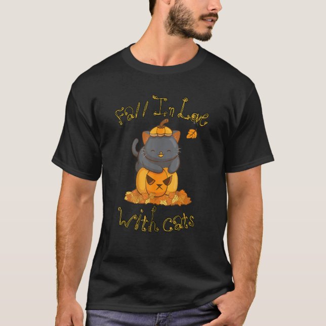 Camiseta Apaixonar-se por Gatos Black Cat no outono de Pump (Frente)