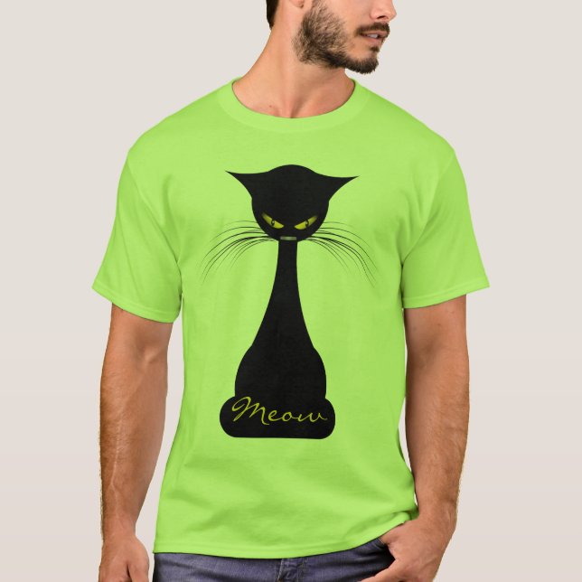 Camiseta APAL: Meow do gato preto dos homens (Frente)