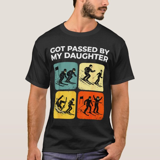 Camiseta Apanhado pela minha filha, divertido esqui retrô (Frente)