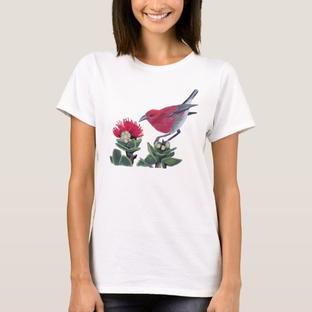 Camiseta Apapane & Lehua Blossom Hawaii Nature illustration (Frente)