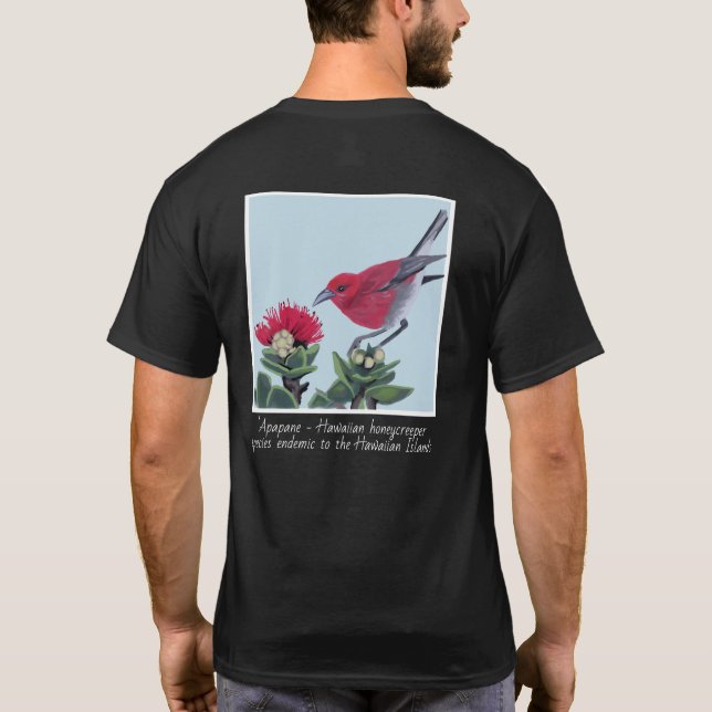 Camiseta Apapane & Lehua Blossom Hawaii Nature Illustration (Verso)