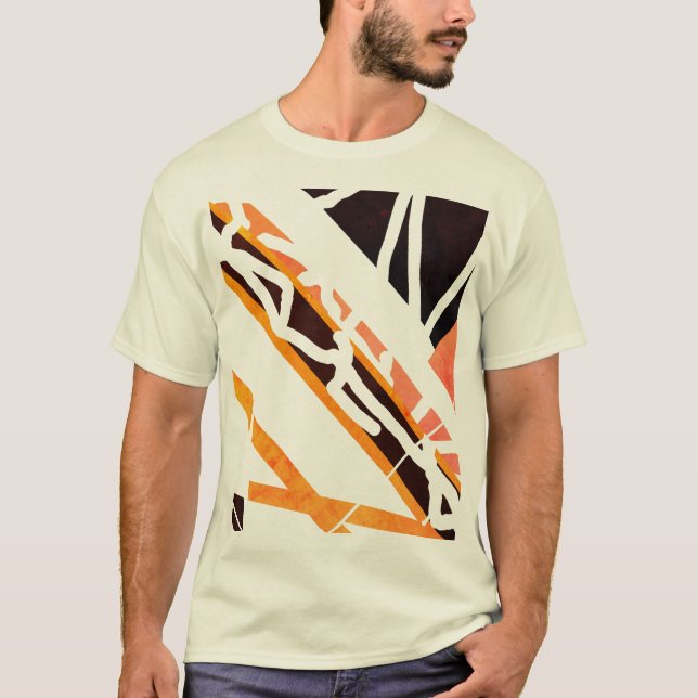 Camiseta Aparência Abstrato MCM de Formas Diagonais Pretas  (Frente)