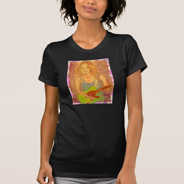 Camiseta aparência de tela de uma garota do rock popular (Frente)
