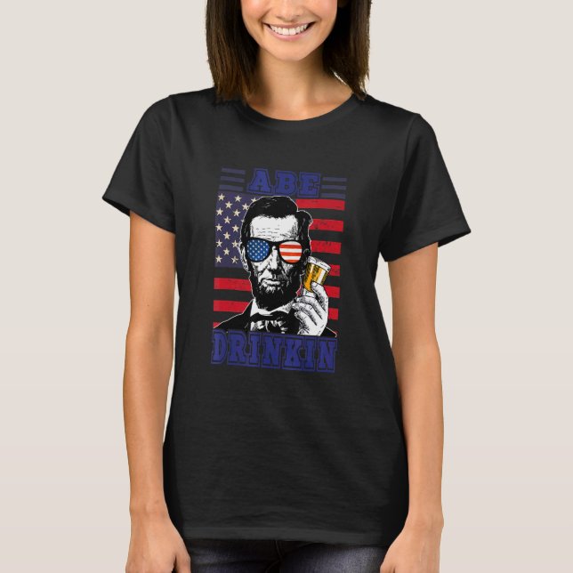 Camiseta Ape Drinkin 4 De Julho Abraham Lincoln Patriot Us (Frente)