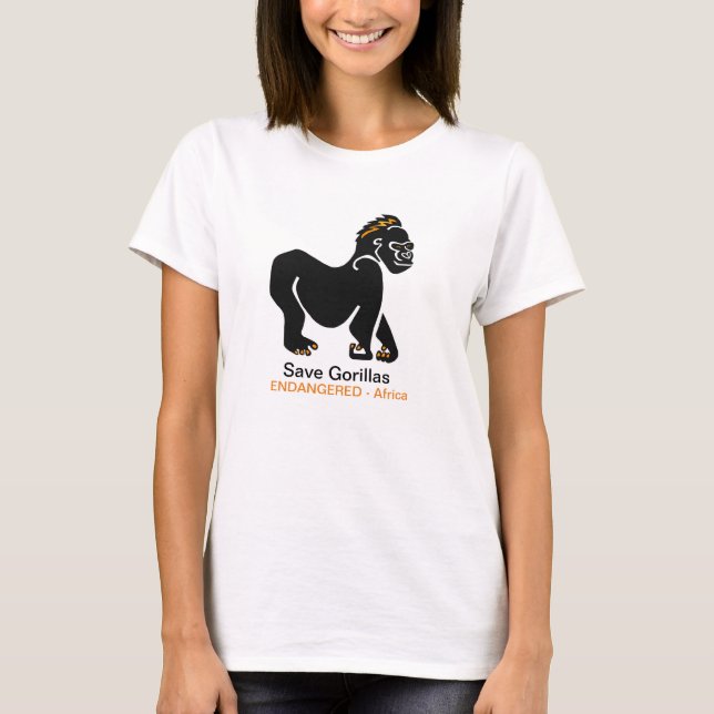 Camiseta Ape -Save GORILLAS -Conservation - vida selvagem - (Frente)