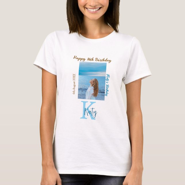 Camiseta Apelido de 16 anos, feliz, castanho-aqua (Frente)