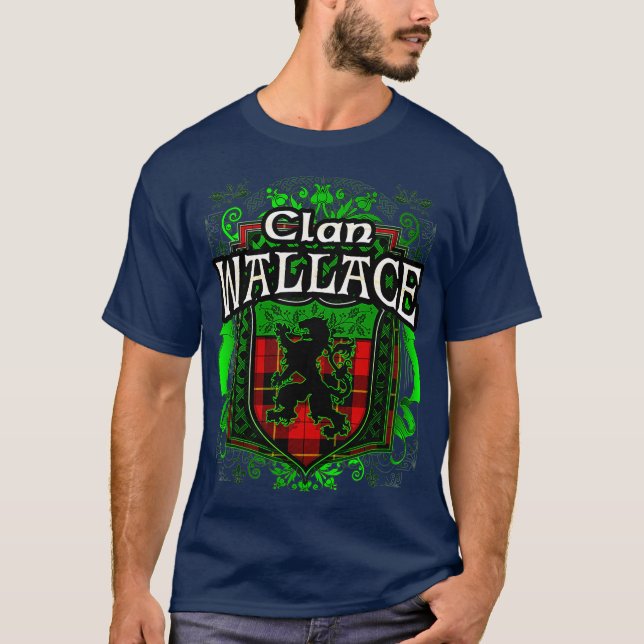 Camiseta Apelido Escocês Clan Wallace Tartan Lion Crest (Frente)